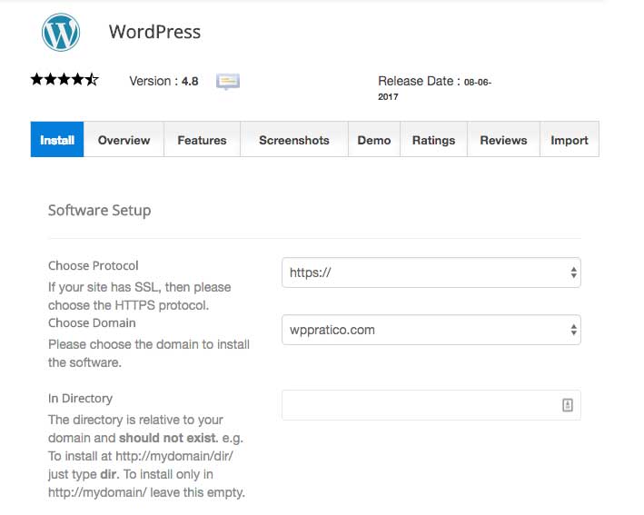 hosting installazione wordpress